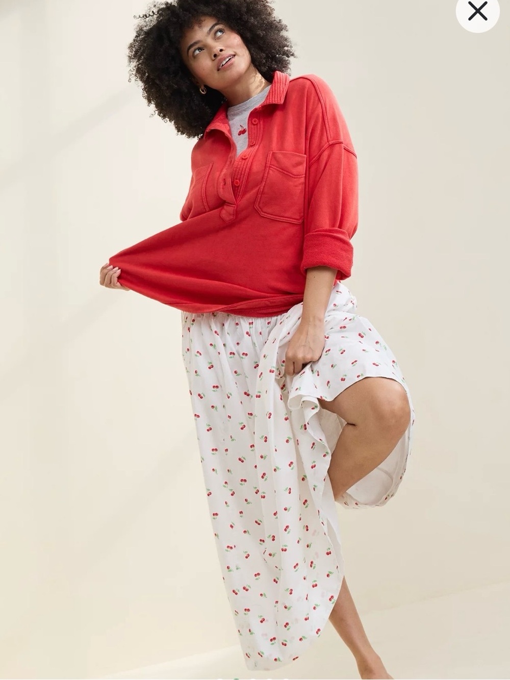 Aerie Cherry Print Maxi Skirt XS Cottagecore Pockets Preppy Fruit Beach Cute